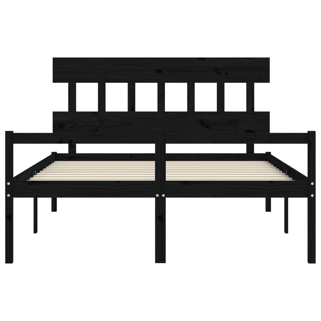 vidaXL Cama matrimonio personas mayores cabecero madera maciza negro