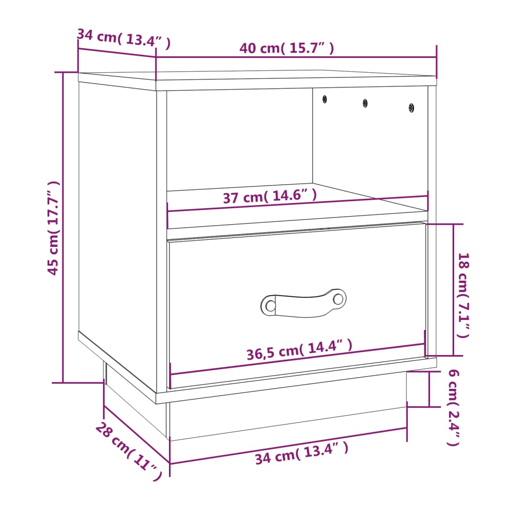 vidaXL Mesitas de noche 2 uds madera maciza de pino negro 40x34x45 cm