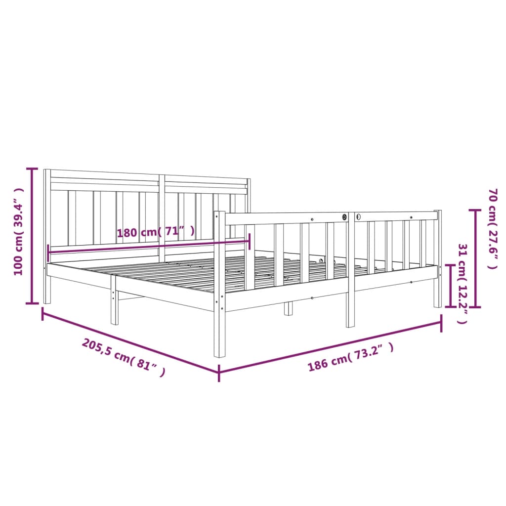 vidaXL Estructura de cama de madera maciza super king 180x200 cm