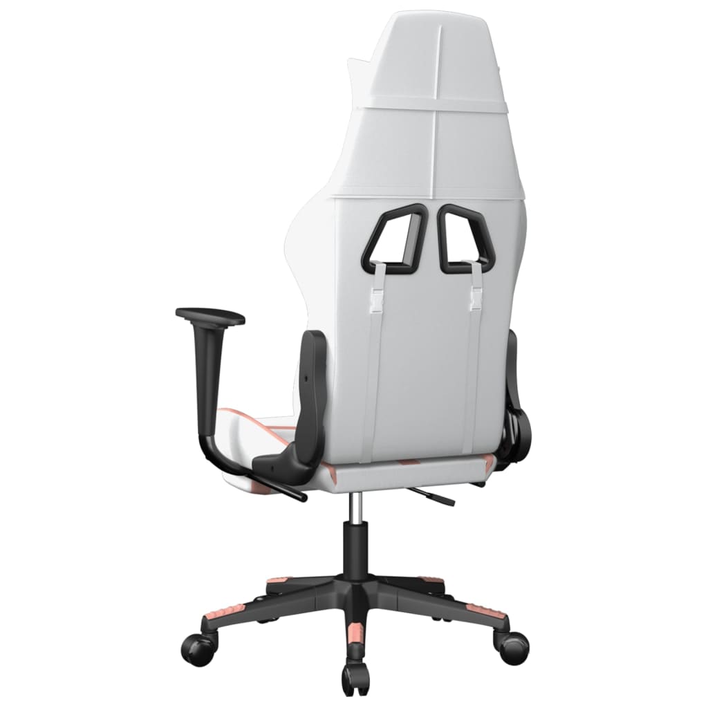 vidaXL Silla gaming masaje y reposapiés cuero sintético blanco y rosa