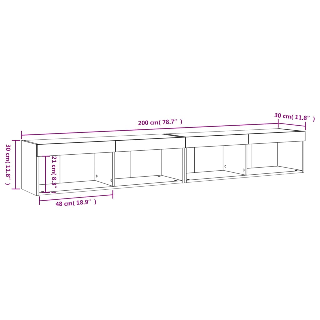 vidaXL Muebles de TV con luces LED 2 uds blanco 100x30x30 cm