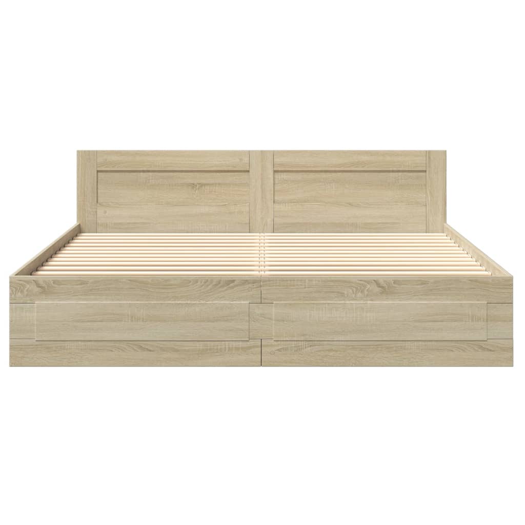 vidaXL Cama con cabecero madera de ingeniería roble Sonoma 200x200 cm