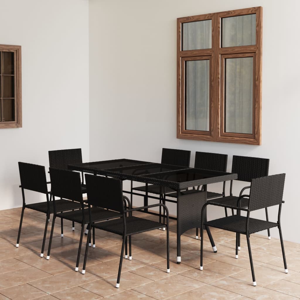 vidaXL Juego de comedor para jardín 9 piezas ratán sintético negro