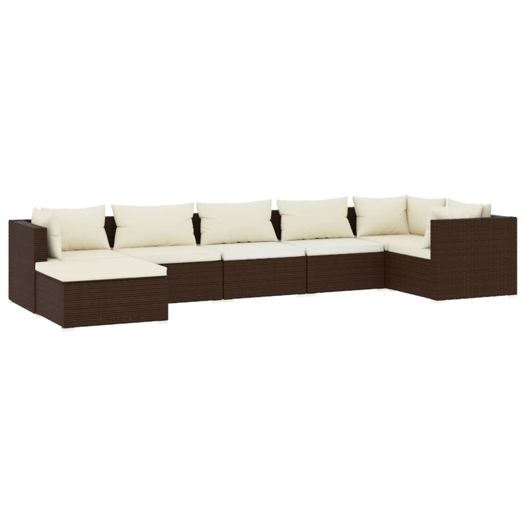 vidaXL Set muebles de jardín 7 piezas y cojines ratán sintético marrón