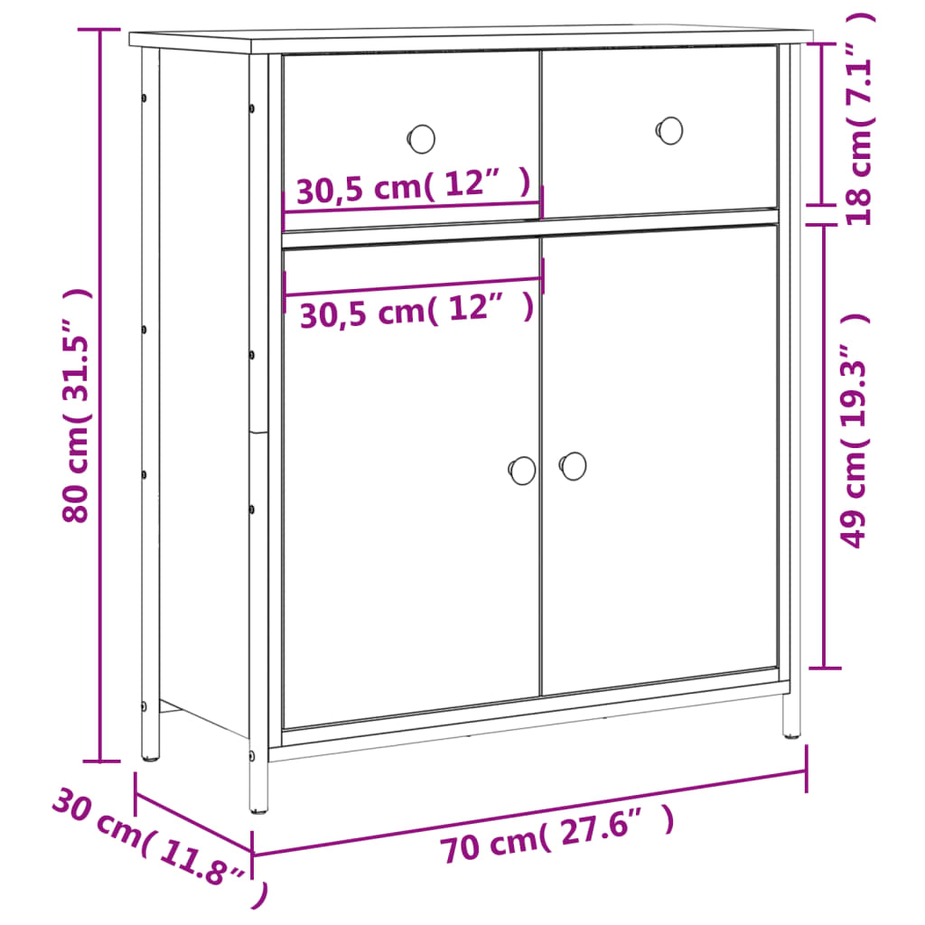 vidaXL Aparador de madera de ingeniería roble ahumado 70x30x80 cm