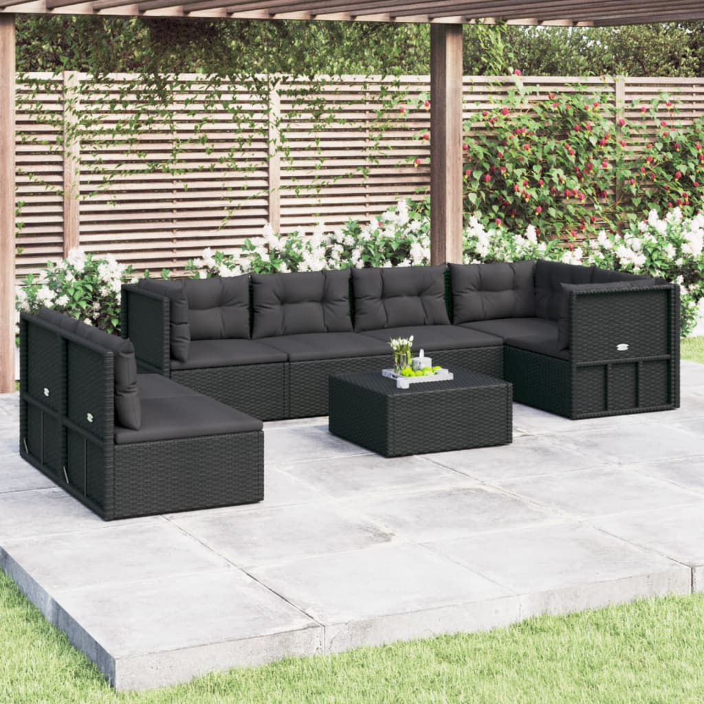 vidaXL Set de muebles de jardín y cojines 7 pzas ratán sintético negro