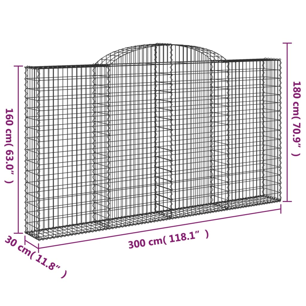 vidaXL Cestas de gaviones 2 uds forma de arco hierro 300x30x160/180 cm