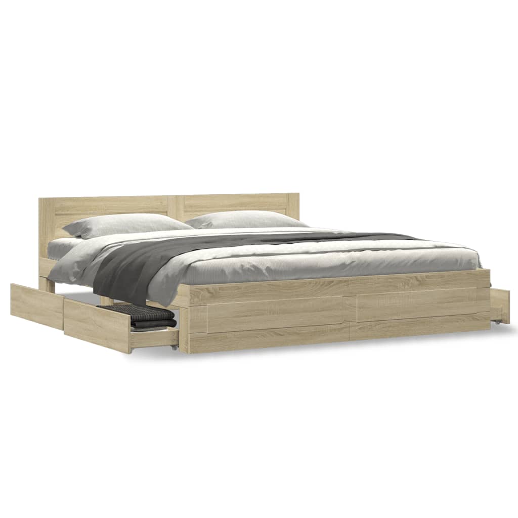 vidaXL Cama con cabecero madera de ingeniería roble Sonoma 200x200 cm