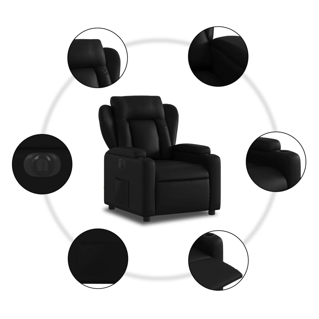 vidaXL Sillón reclinable eléctrico de cuero sintético negro