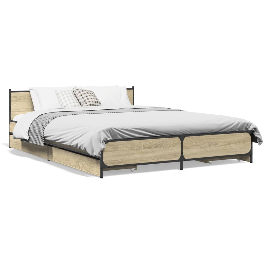 vidaXL Cama con cajones madera de ingeniería roble Sonoma 120x190 cm