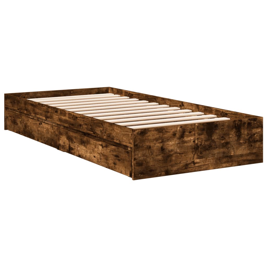 vidaXL Cama con cajones madera de ingeniería roble ahumado 90x200 cm