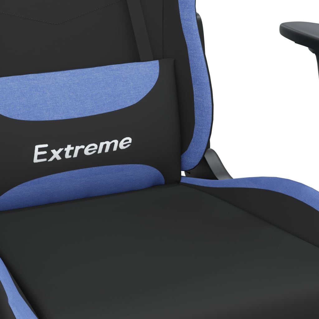 vidaXL Silla gaming de masaje con reposapiés tela negro y azul