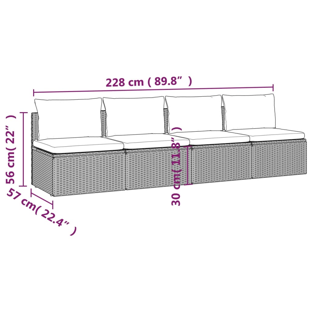 vidaXL Set de muebles de jardín 4 pzas y cojines ratán sintético gris