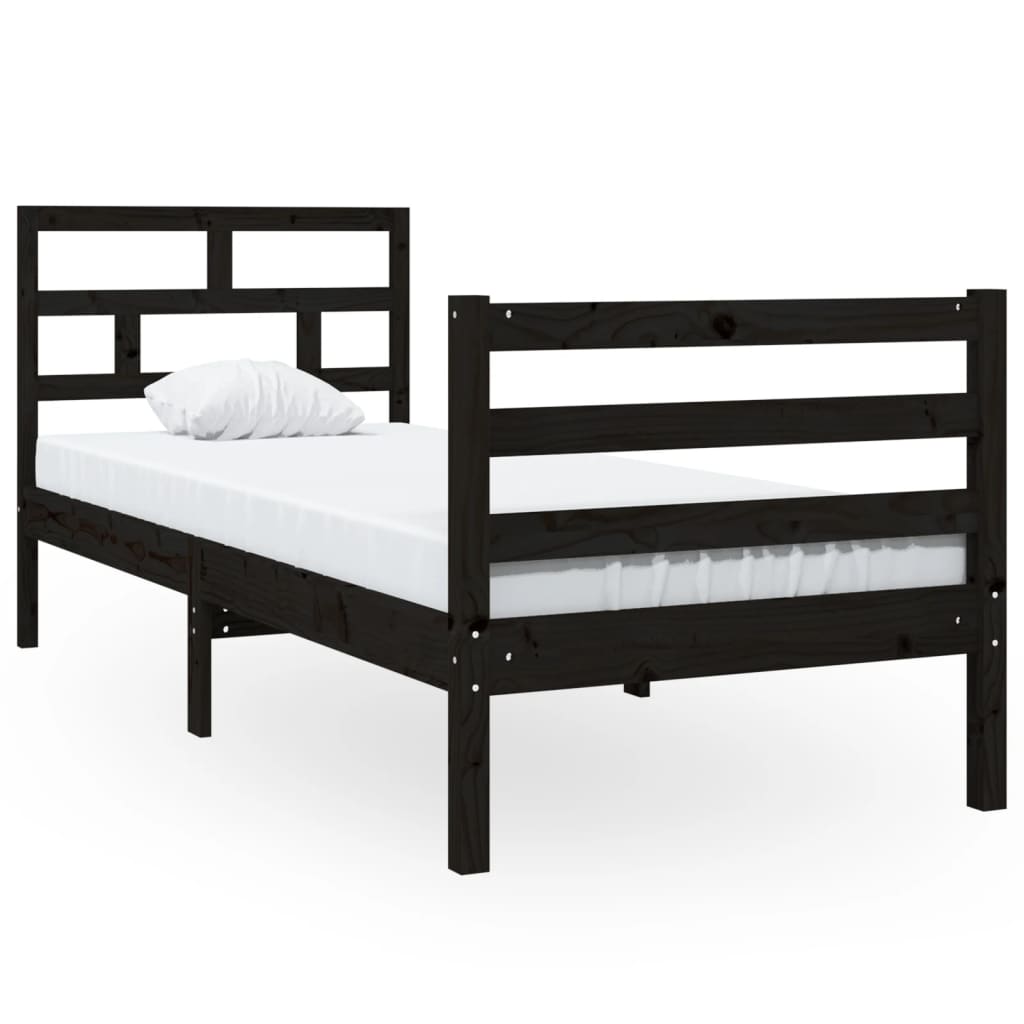 vidaXL Estructura cama madera maciza individual negro 75x190 cm