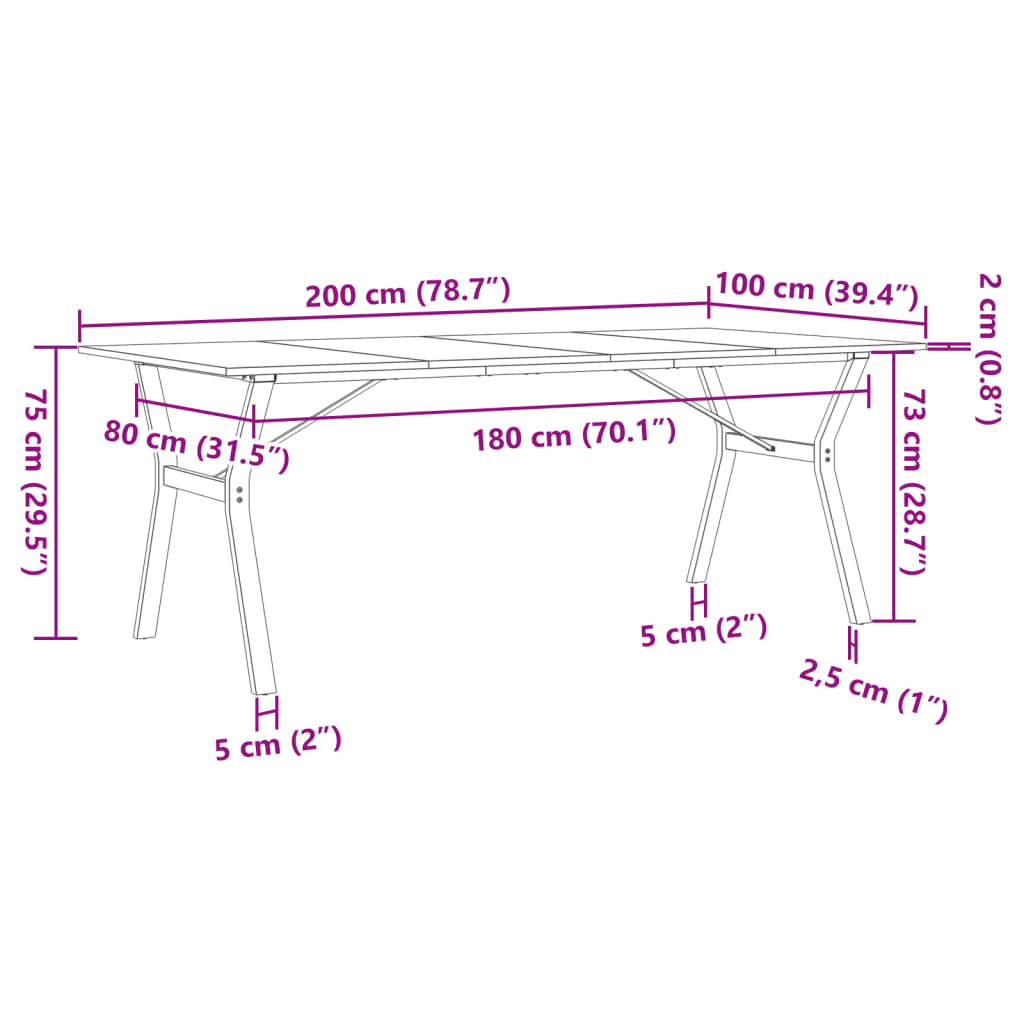 vidaXL Mesa comedor marco Y madera maciza pino y hierro 200x100x75 cm