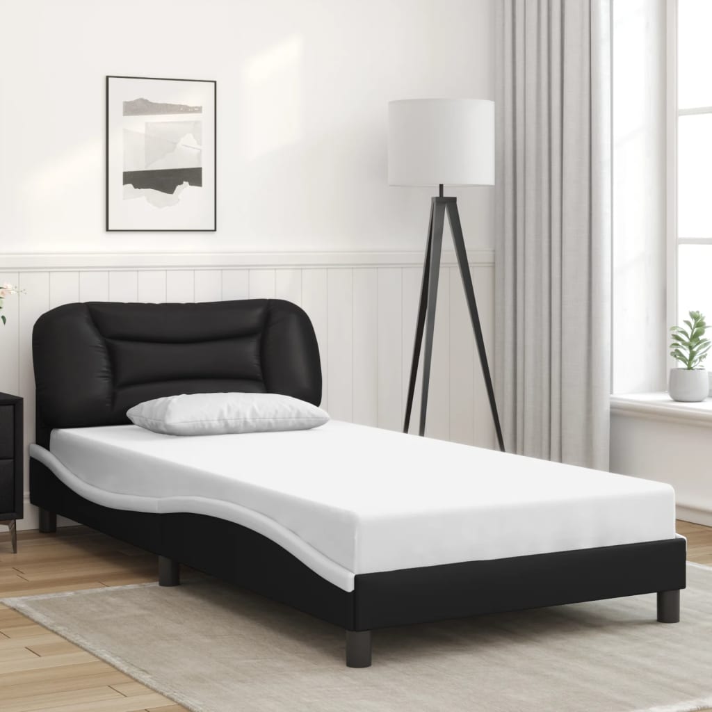 vidaXL Estructura cama con LED cuero sintético negro blanco 100x200 cm