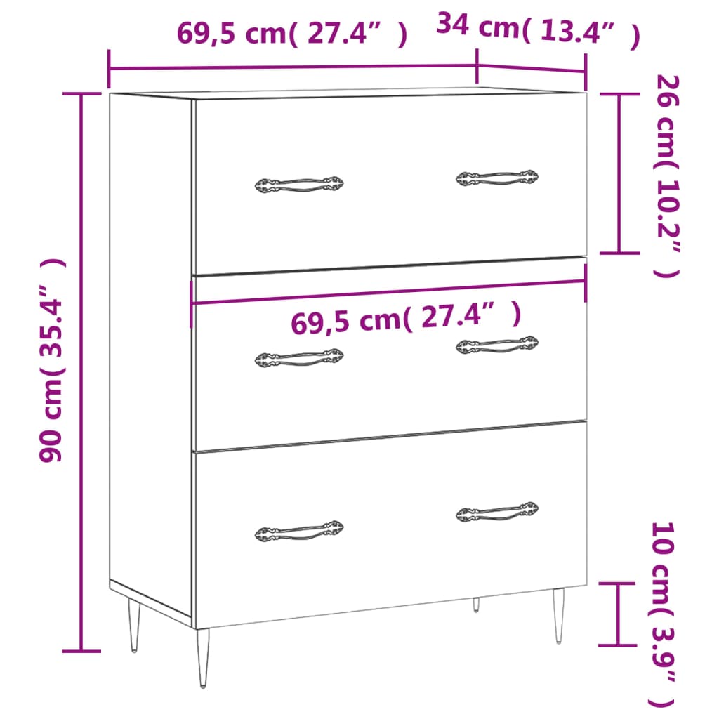 vidaXL Aparador de madera de ingeniería roble Sonoma 69,5x34x90 cm