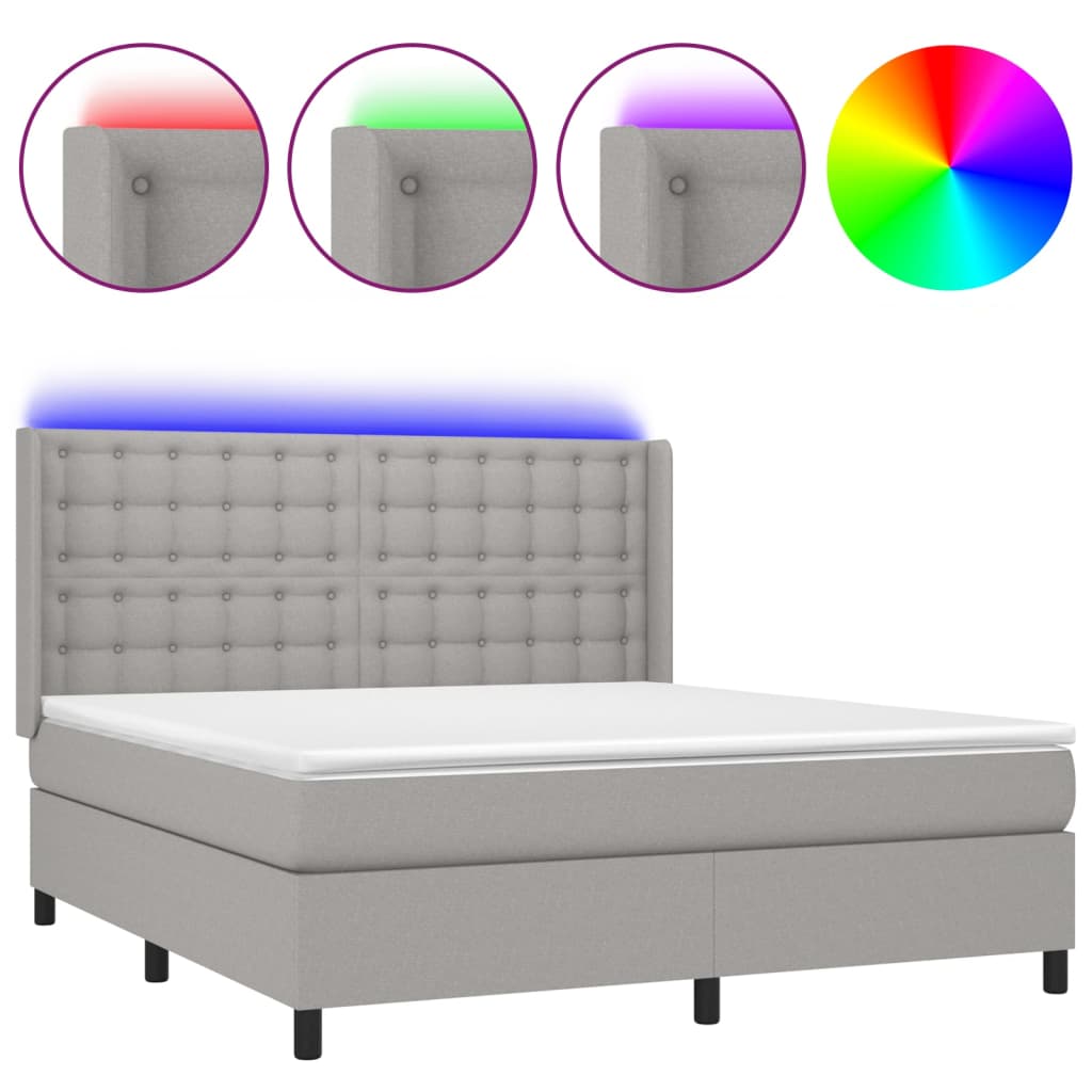 vidaXL Cama box spring colchón y luces LED tela gris claro 160x200 cm