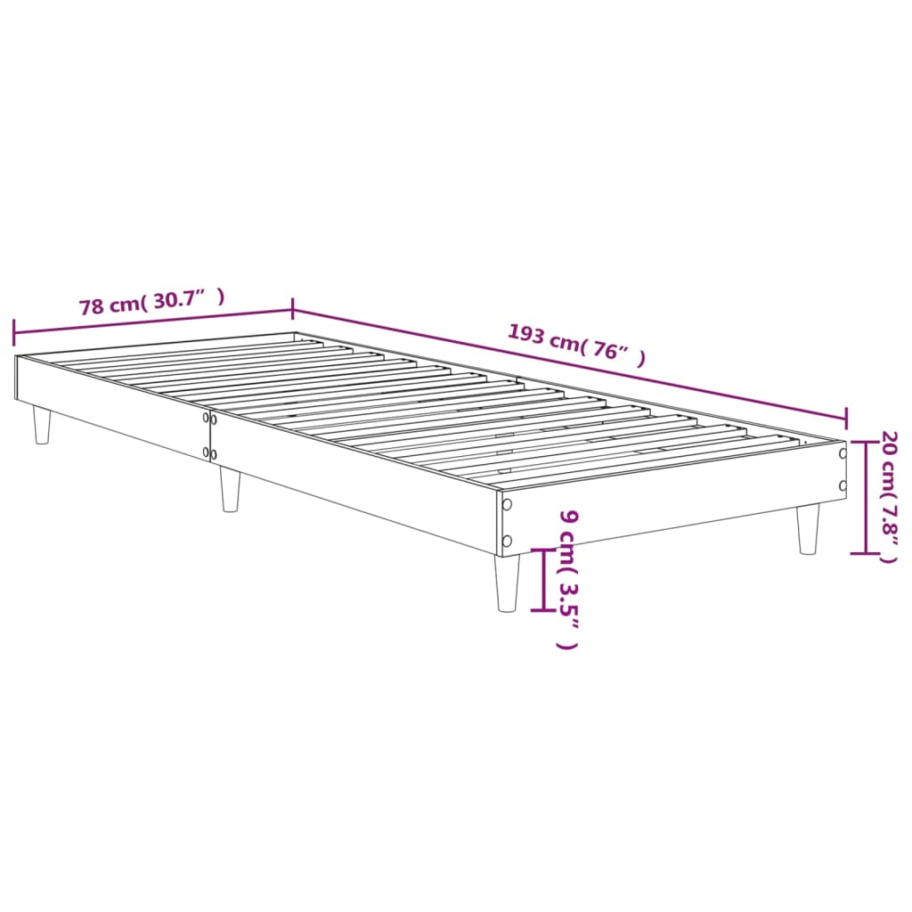 vidaXL Estructura de cama sin colchón madera roble Sonoma 75x190 cm