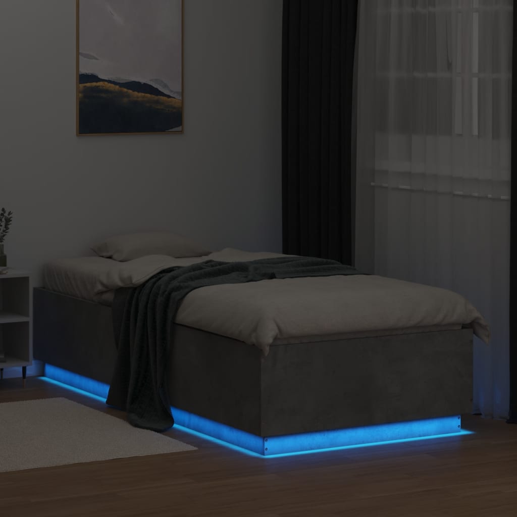 vidaXL Estructura cama con luces LED madera gris hormigón 100x200 cm