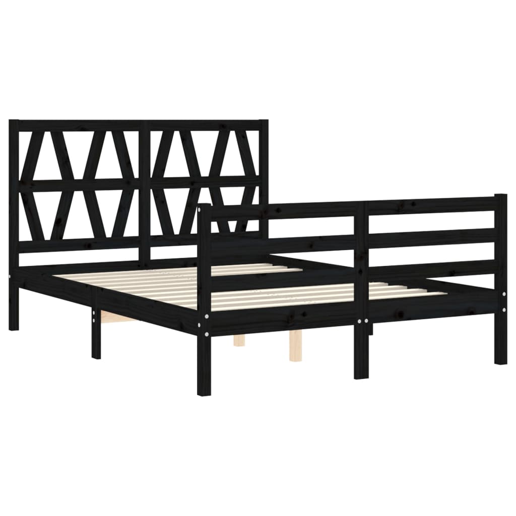 vidaXL Estructura de cama con cabecero madera maciza negro 120x200 cm