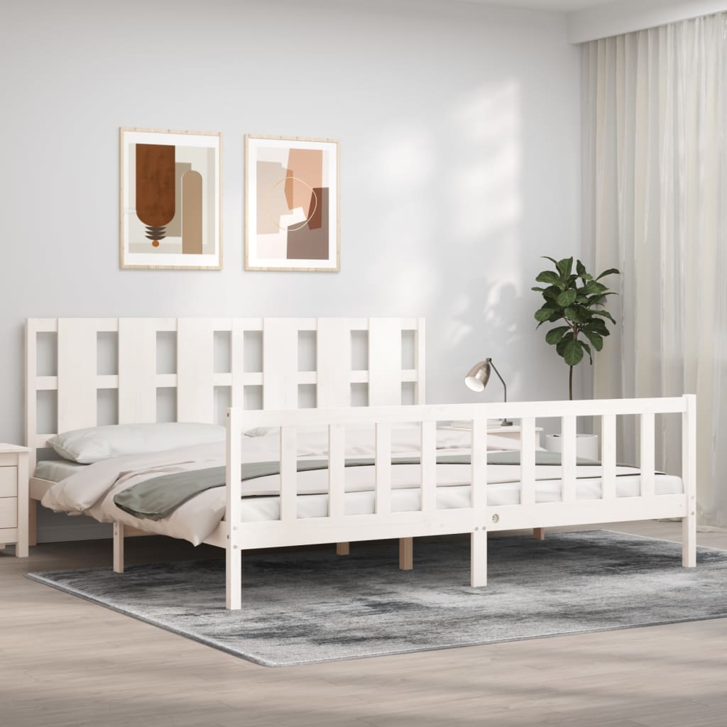 vidaXL Estructura de cama con cabecero madera maciza blanco 180x200 cm