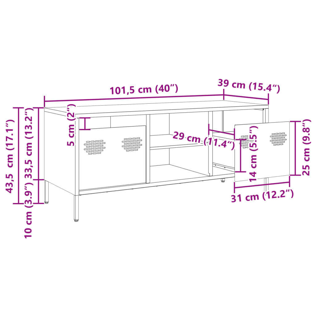 vidaXL Mueble TV acero laminado en frío verde oliva 101,5x39x43,5 cm