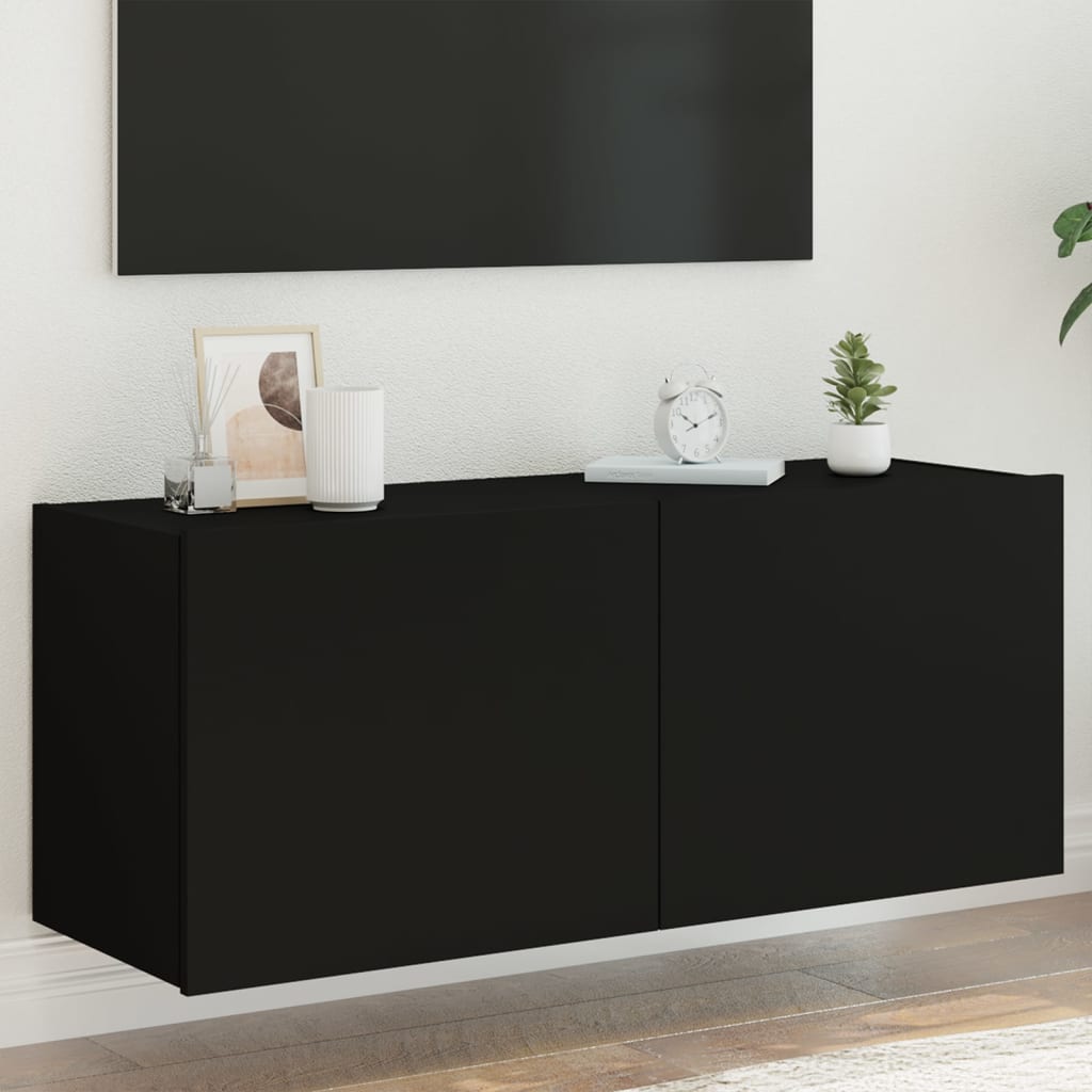 vidaXL Mueble de TV de pared con luces LED negro 100x35x41 cm