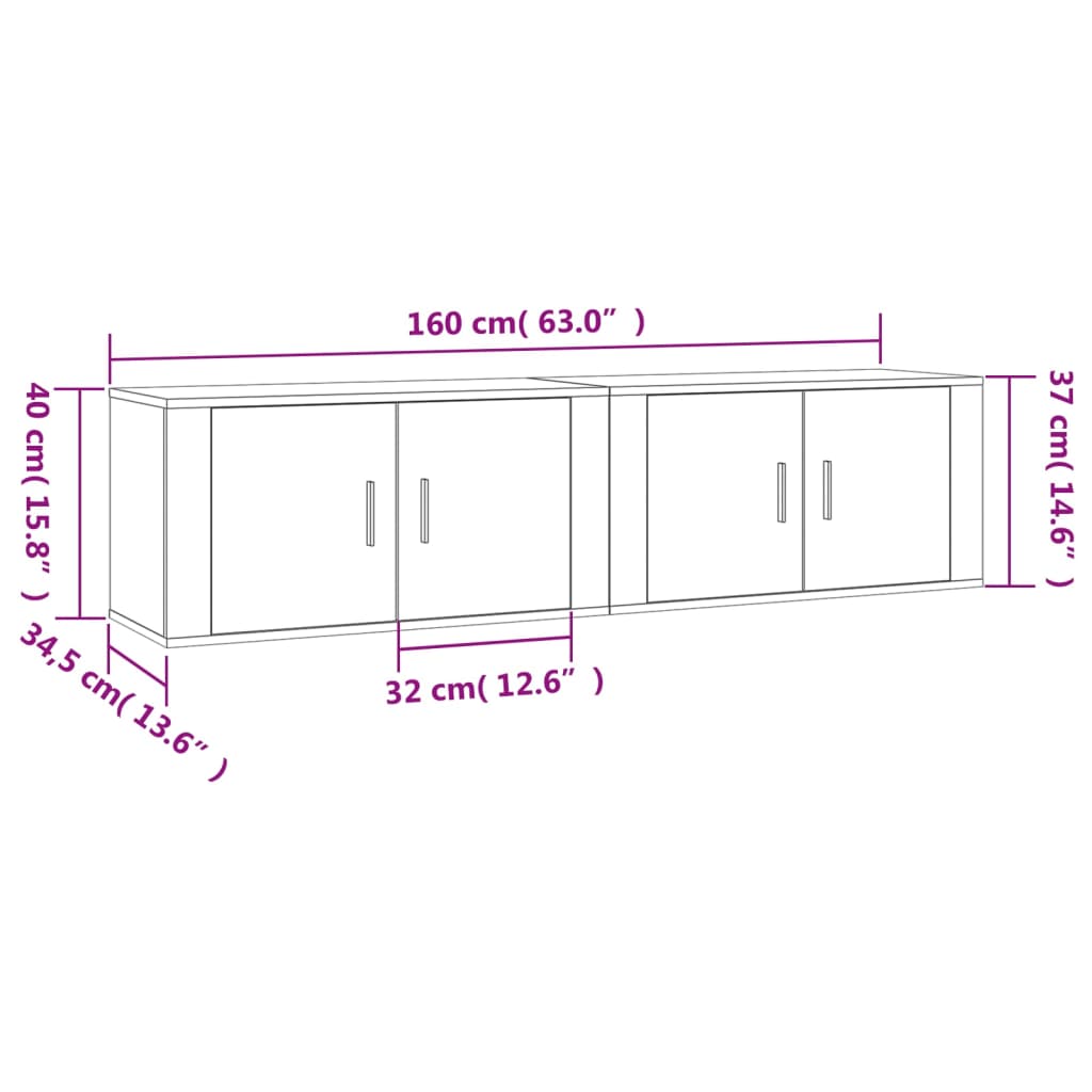 vidaXL Muebles para TV de pared 2 uds roble ahumado 80x34,5x40 cm