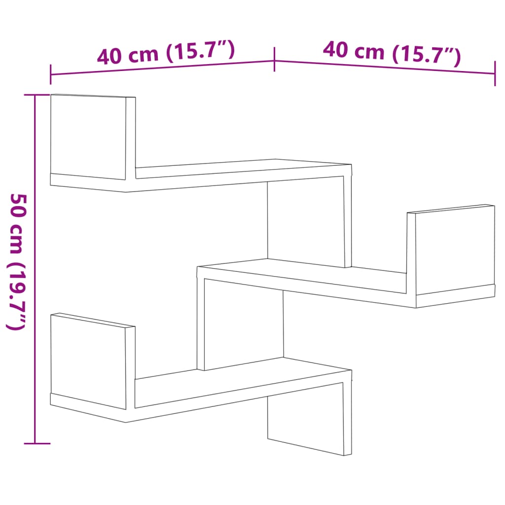 vidaXL Estantes de esquina pared madera ingeniería negro 40x40x50 cm