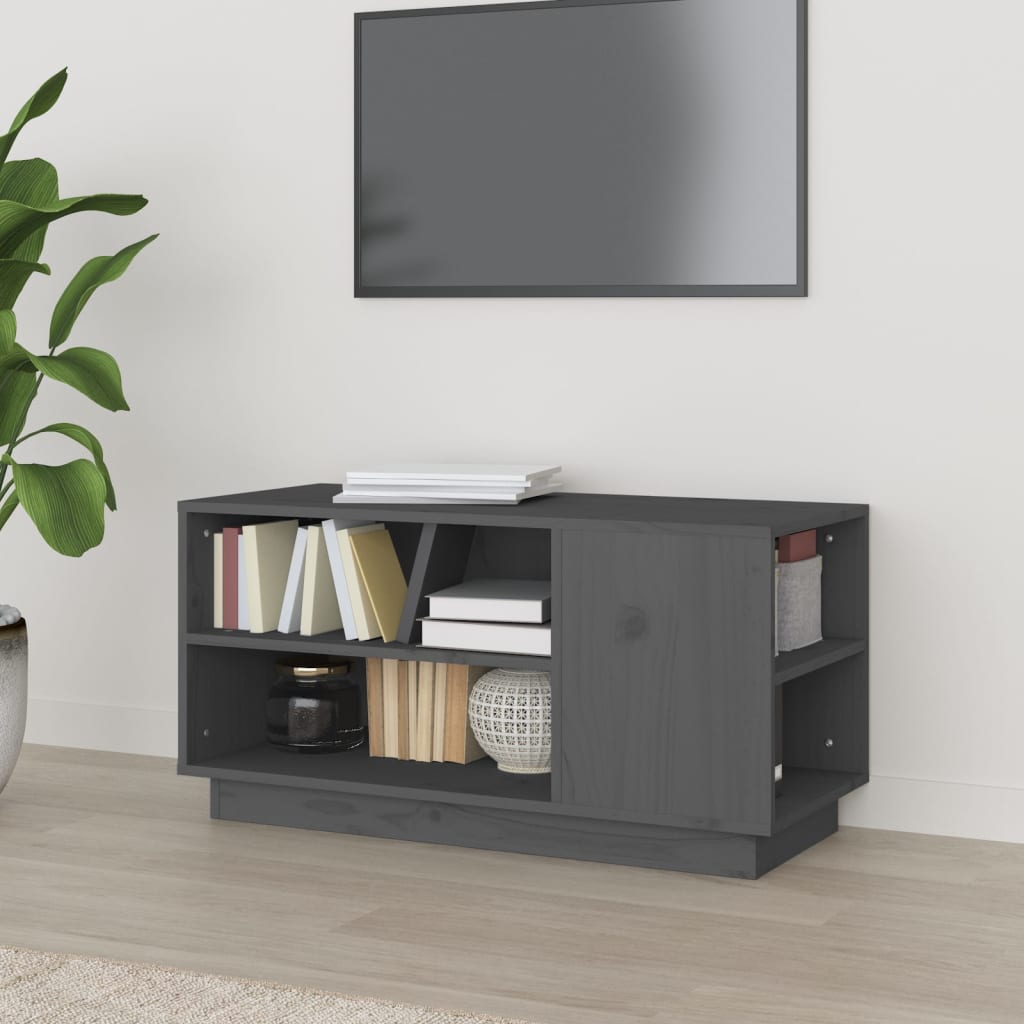 vidaXL Mueble de TV madera maciza de pino gris 80x35x40,5 cm