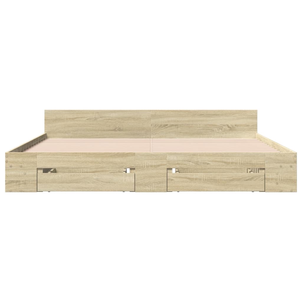 vidaXL Cama con cajones madera ingeniería roble Sonoma 180x200 cm