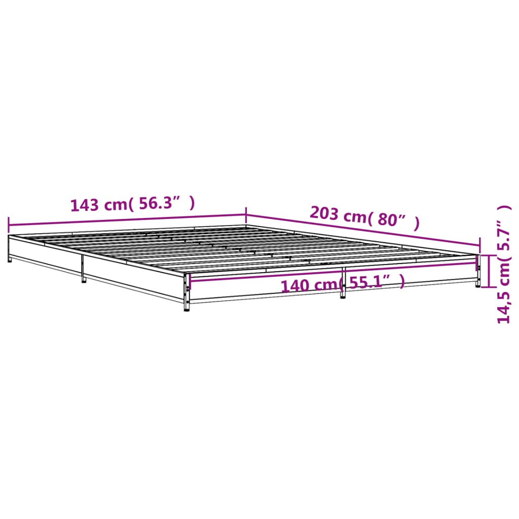 vidaXL Estructura cama madera ingeniería metal marrón roble 140x200 cm