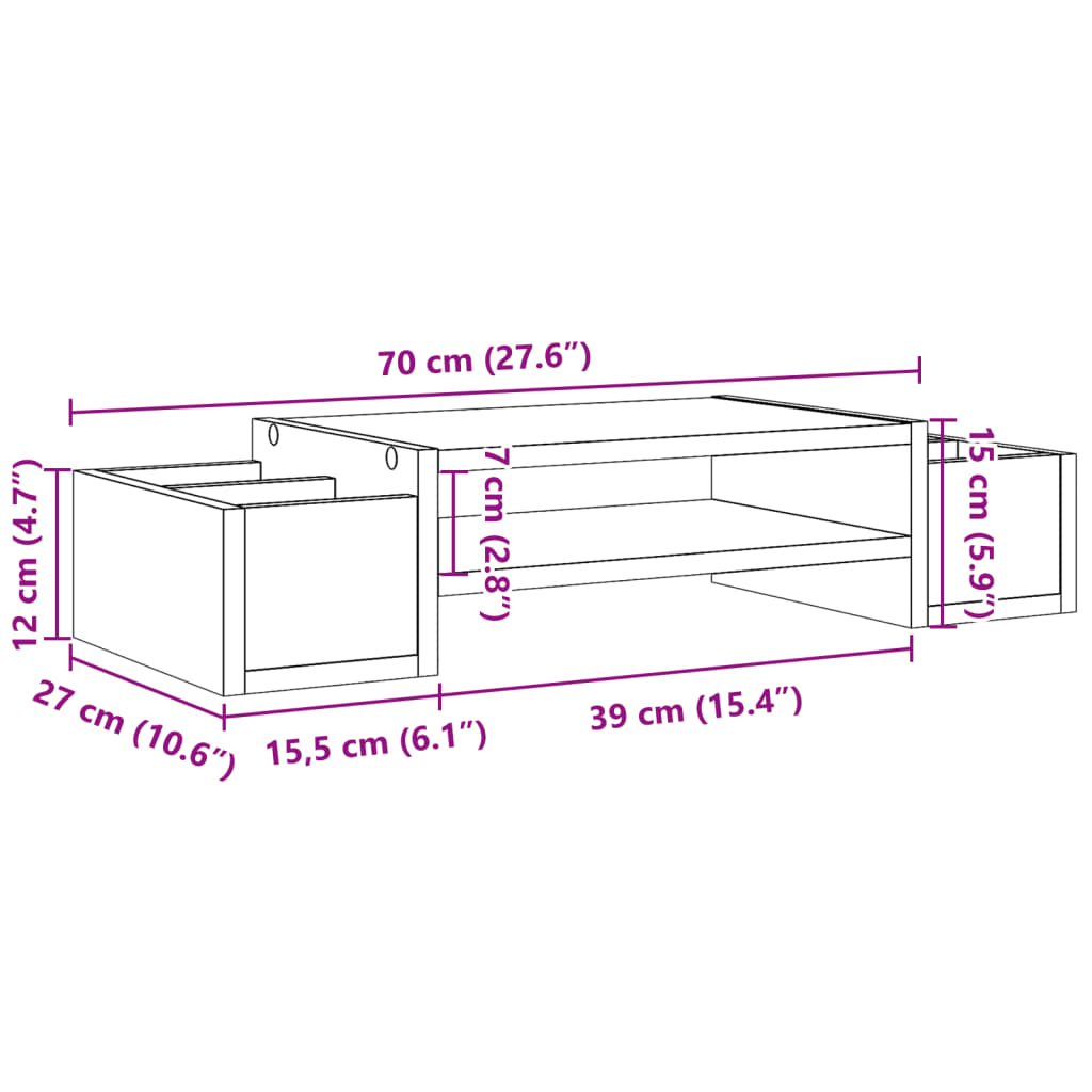 vidaXL Soporte de pantalla con almacenaje marrón roble 70x27x15 cm