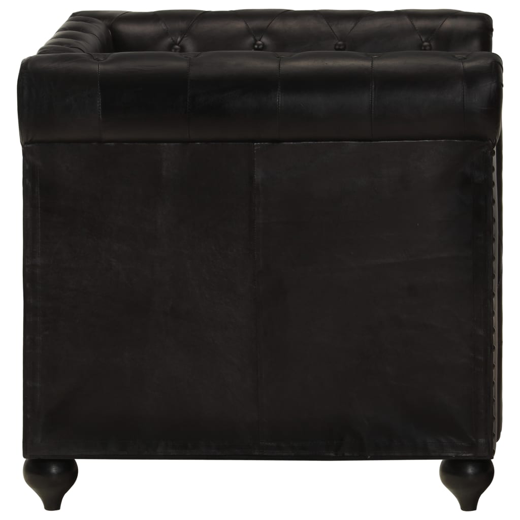 vidaXL Sillón Chesterfield de cuero auténtico negro