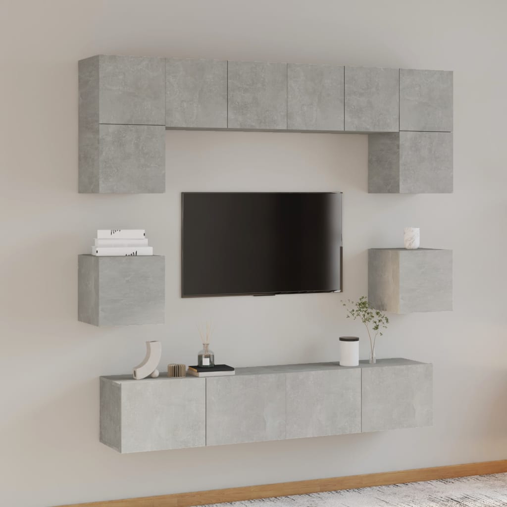 vidaXL Set de muebles de TV 8 pzas madera contrachapada gris hormigón