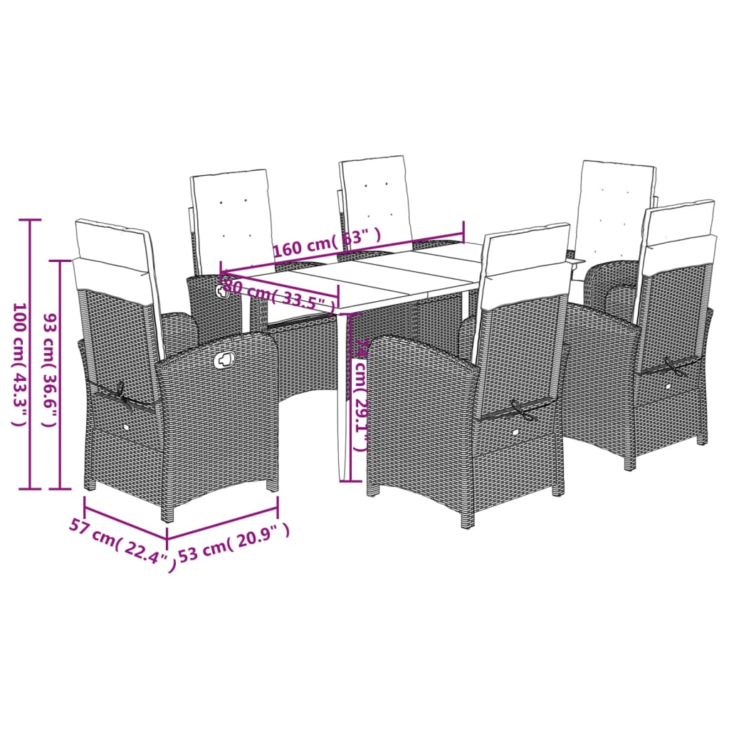 vidaXL Set comedor jardín 7 pzas y cojines ratán sintético gris