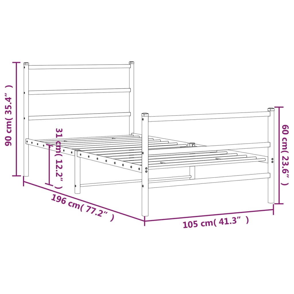 vidaXL Estructura cama sin colchón con estribo metal negro 100x190 cm