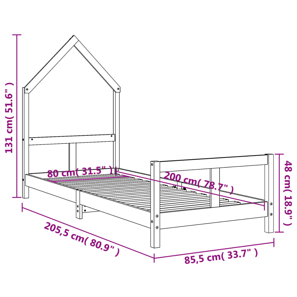 vidaXL Estructura de cama para niños madera maciza de pino 80x200 cm