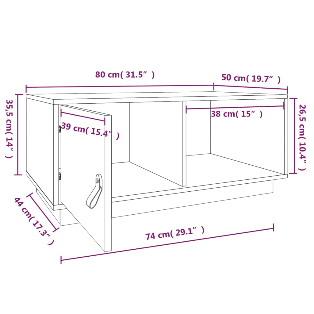 vidaXL Mesa de centro de madera maciza de pino 80x50x35,5 cm