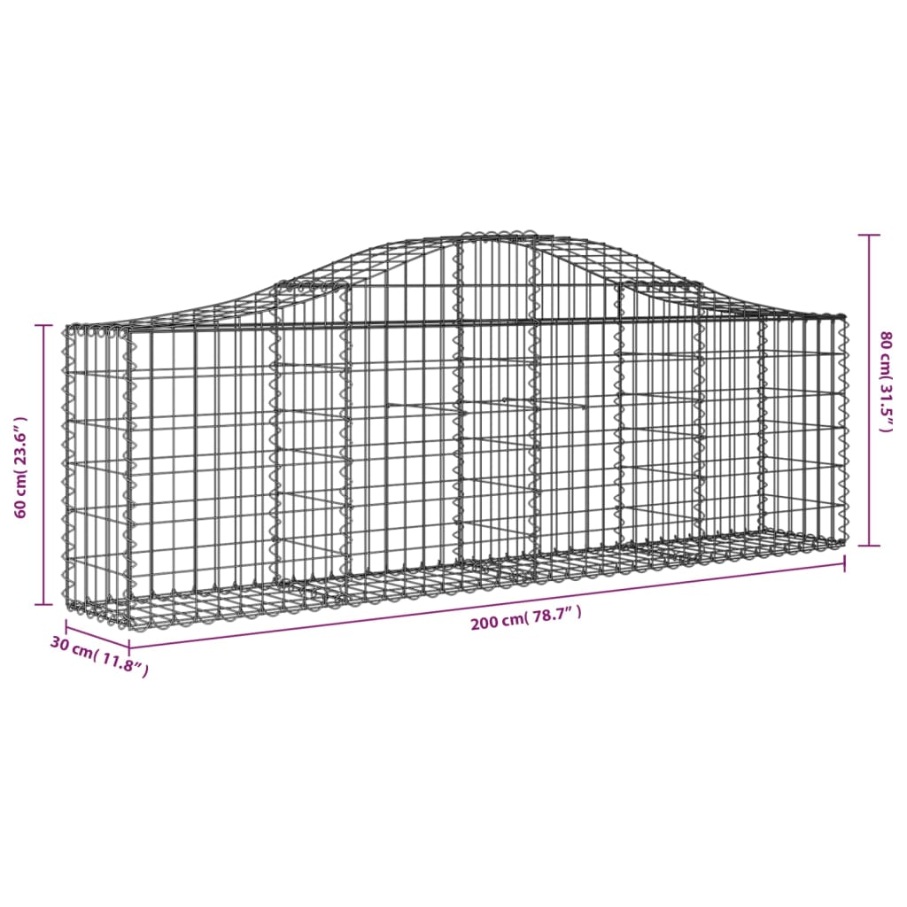 vidaXL Cestas de gaviones 10 uds forma de arco hierro 200x30x60/80 cm