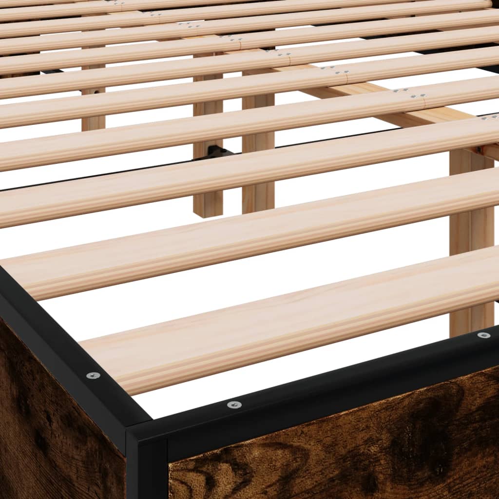 vidaXL Estructura cama madera ingeniería metal roble ahumado 140x200cm