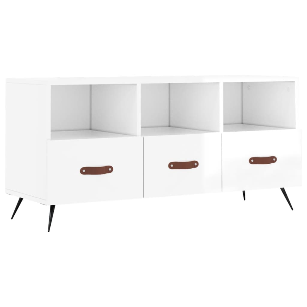 vidaXL Mueble de TV madera contrachapada blanco brillo 102x36x50 cm