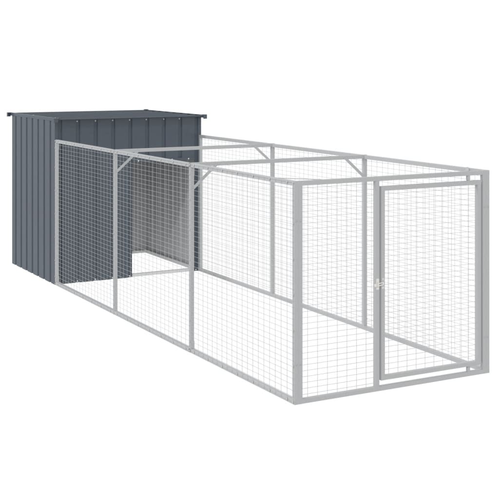 vidaXL Caseta perros con corral acero galvanizado gris 110x405x110 cm