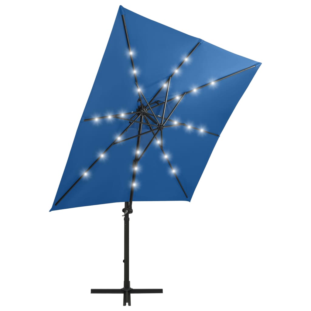 vidaXL Sombrilla jardín voladiza palo y luces LED azul celeste 250 cm