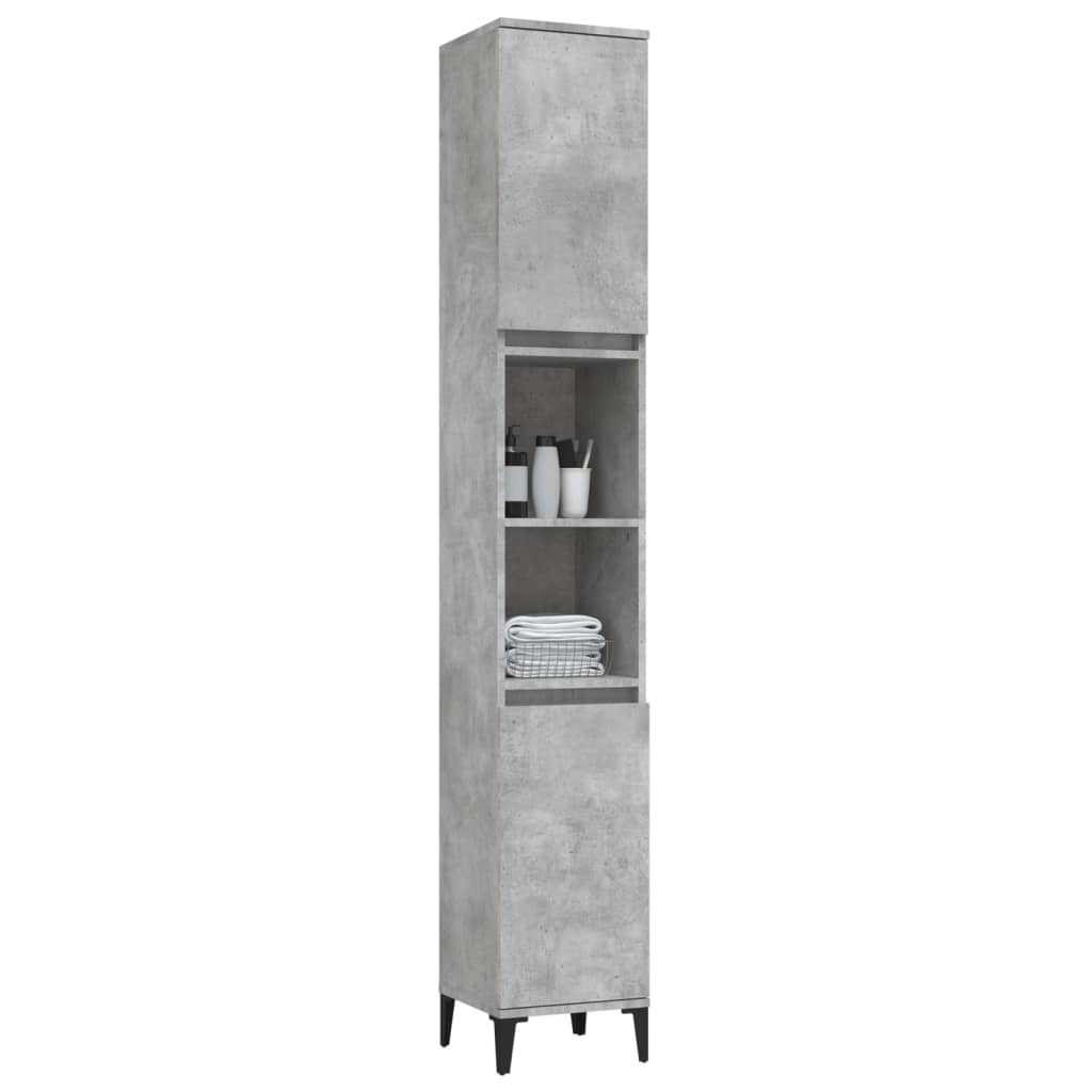 vidaXL Armario de baño madera contrachapada gris hormigón 30x30x190 cm