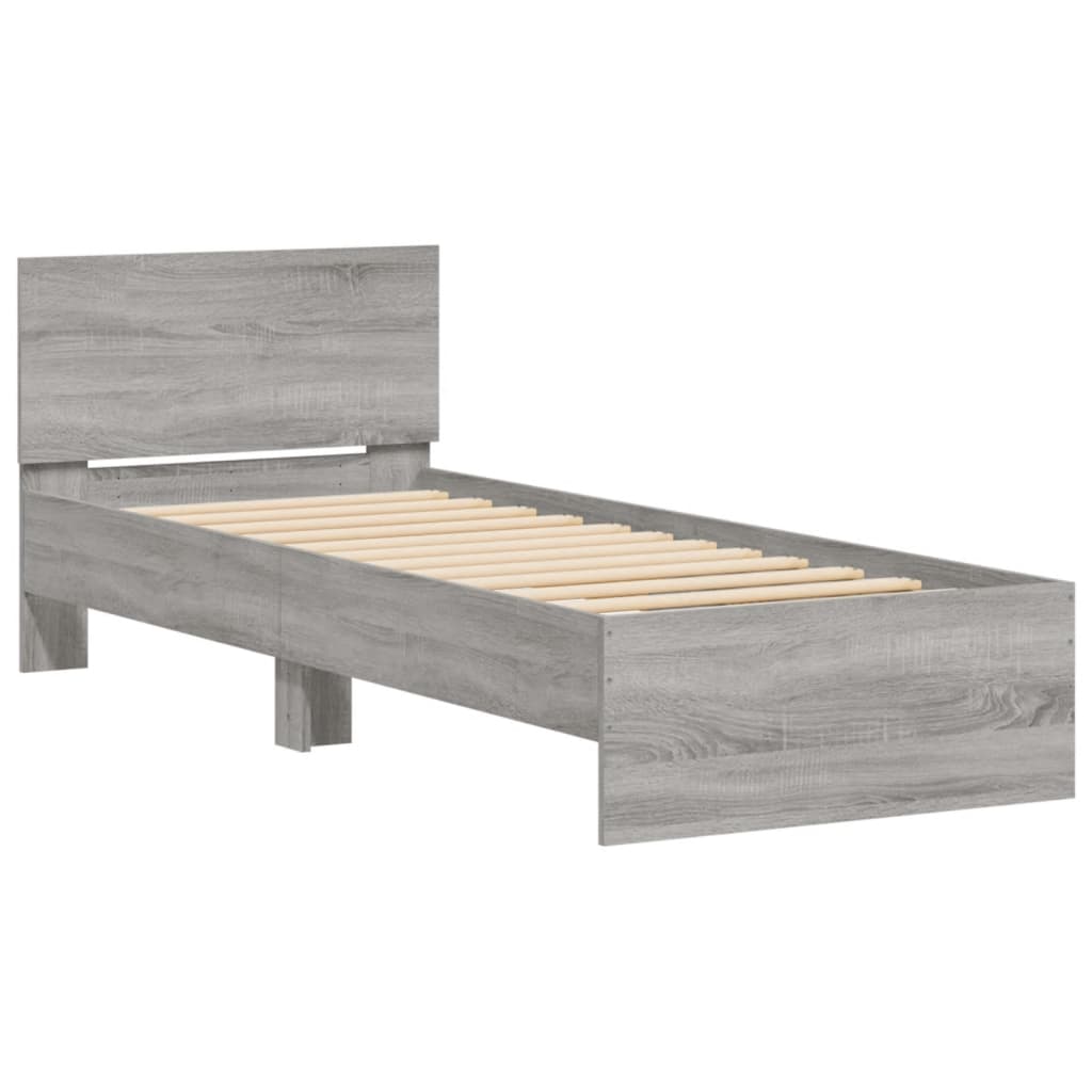 vidaXL Estructura de cama cabecero luces LED gris Sonoma 90x200 cm