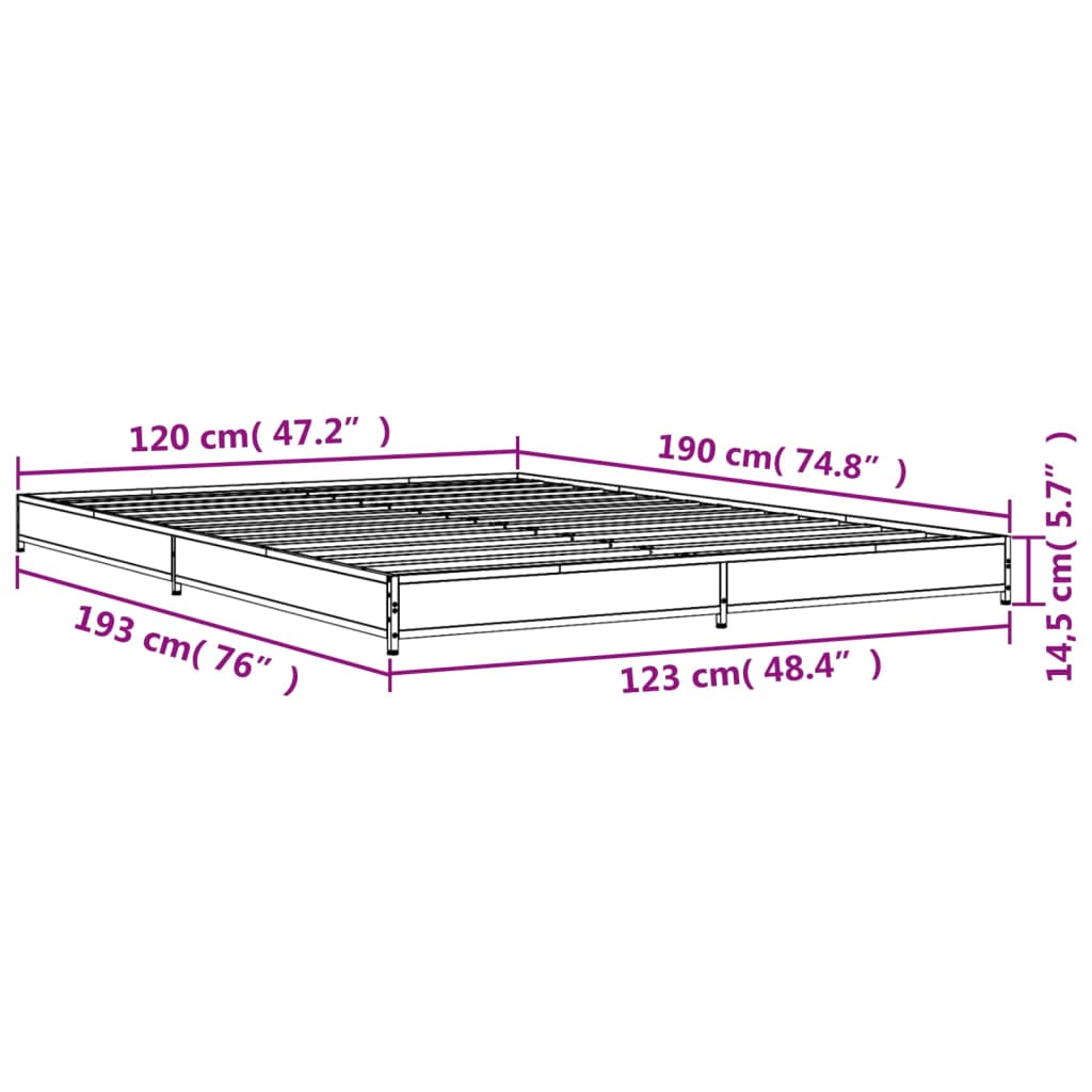 vidaXL Estructura cama madera ingeniería metal roble Sonoma 120x190 cm