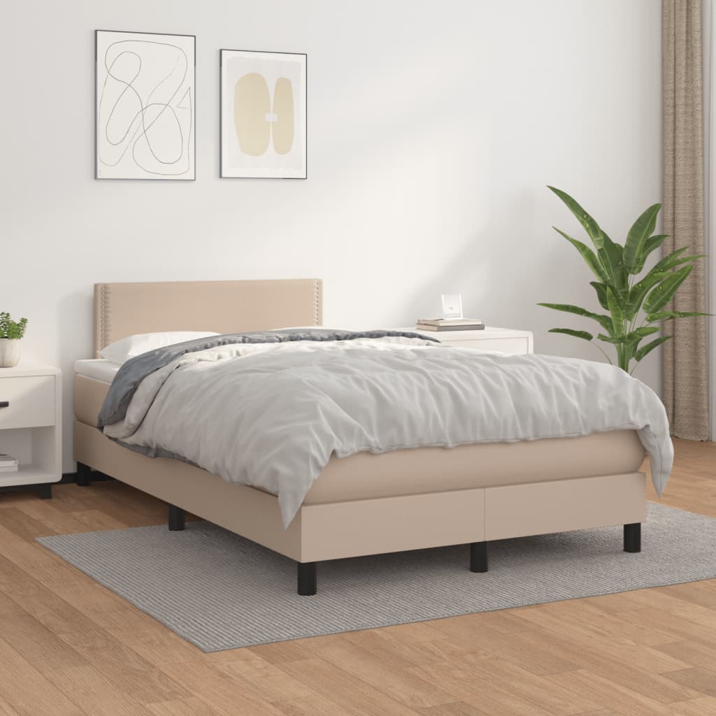 vidaXL Cama box spring con colchón cuero sintético capuchino 120x190cm