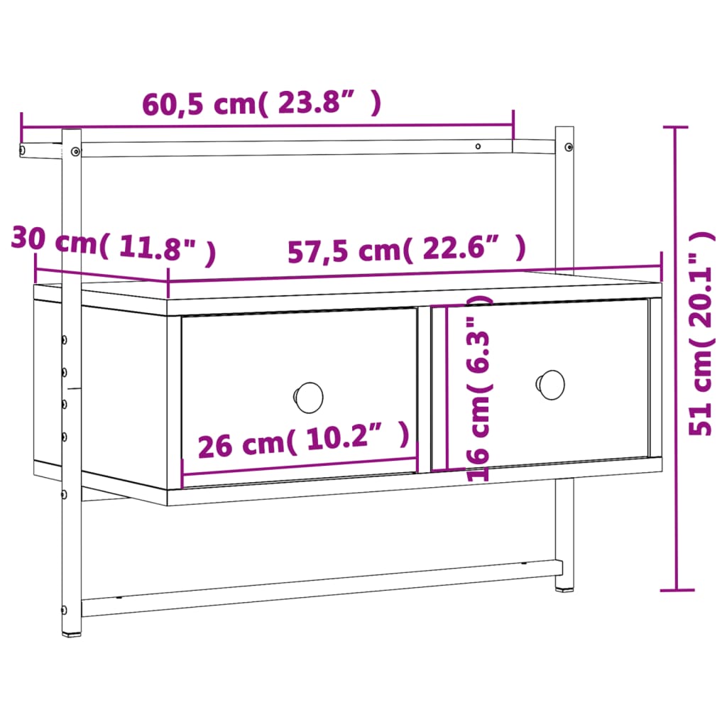 vidaXL Mueble TV de pared madera ingeniería gris Sonoma 60,5x30x51 cm